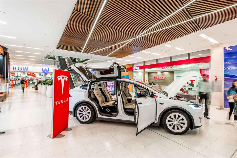 Tesla car being displayed